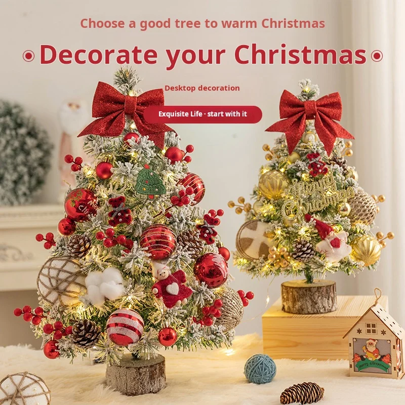 Ins 45cm mini christmas tree desktop decoration led lights christmas new year ornament home office party decoration holiday gift