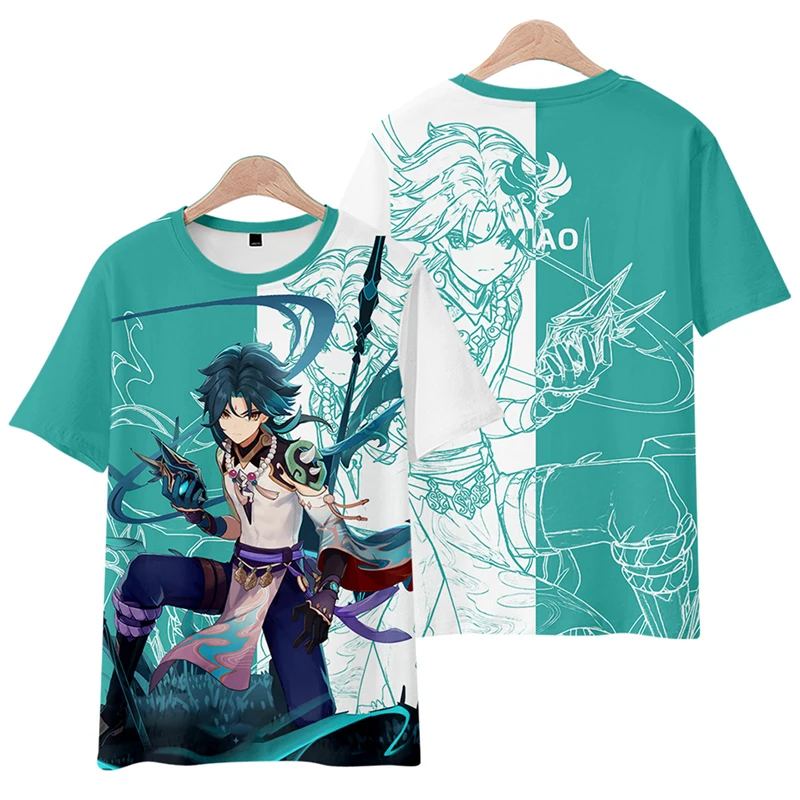 Camiseta de manga corta de animación Genshin Impact circundante para hombre, juego suelto de nogal, camiseta de anime para estudiantes, traje de pantalones cortos