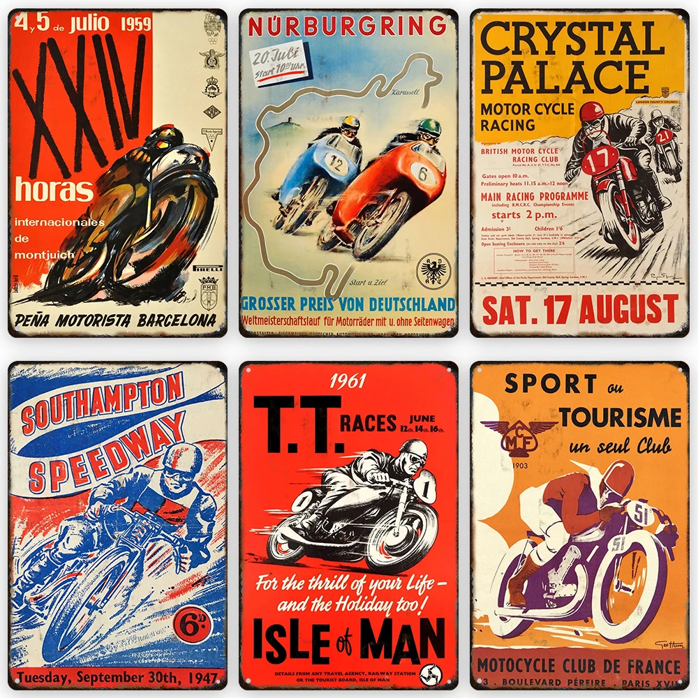 TT Races 1953 Vintage Metal Poster Motorcycle Retro Tin Sign Garage Wall Art Decorative Plaque Modern Home Decor Aesthetic Gifts