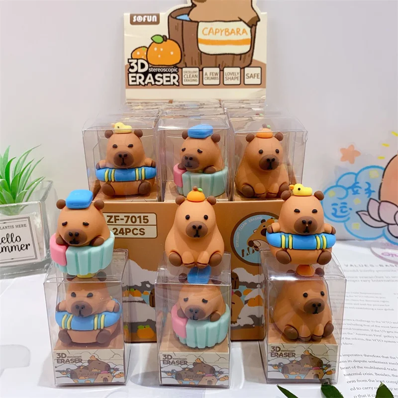 

24pcs/lot Creative Capybara Eraser Cute Writing Drawing Pencil Erasers Stationery Gifts School Supplies