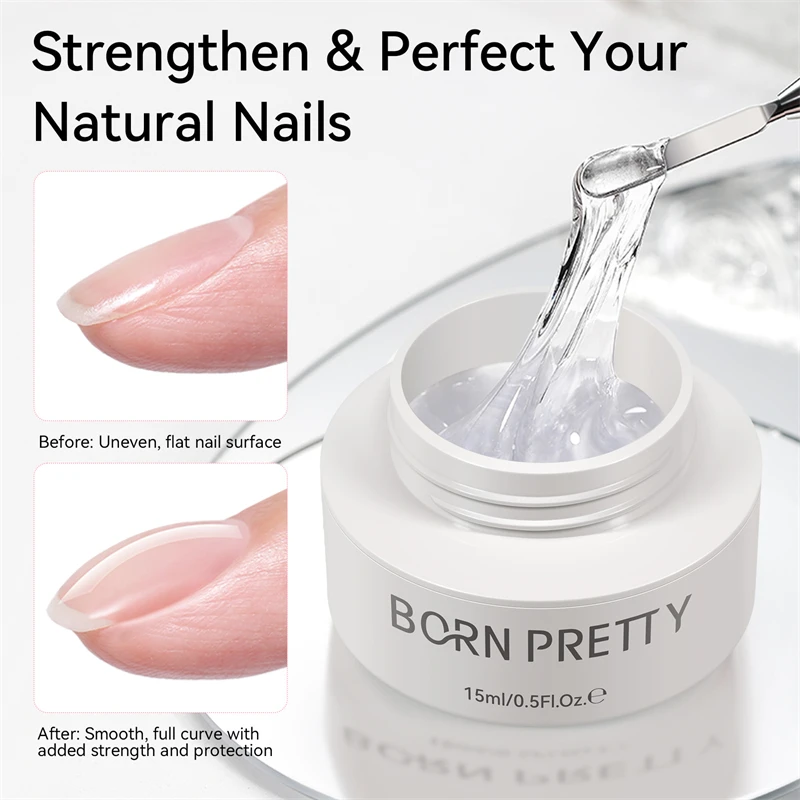 BORN PRETTY 15ml Clear White No Stick Hand Extension Gel Nail Kit With Nail Buffer Tips Mould 5D Sculpting Nail Art Prolong Gel