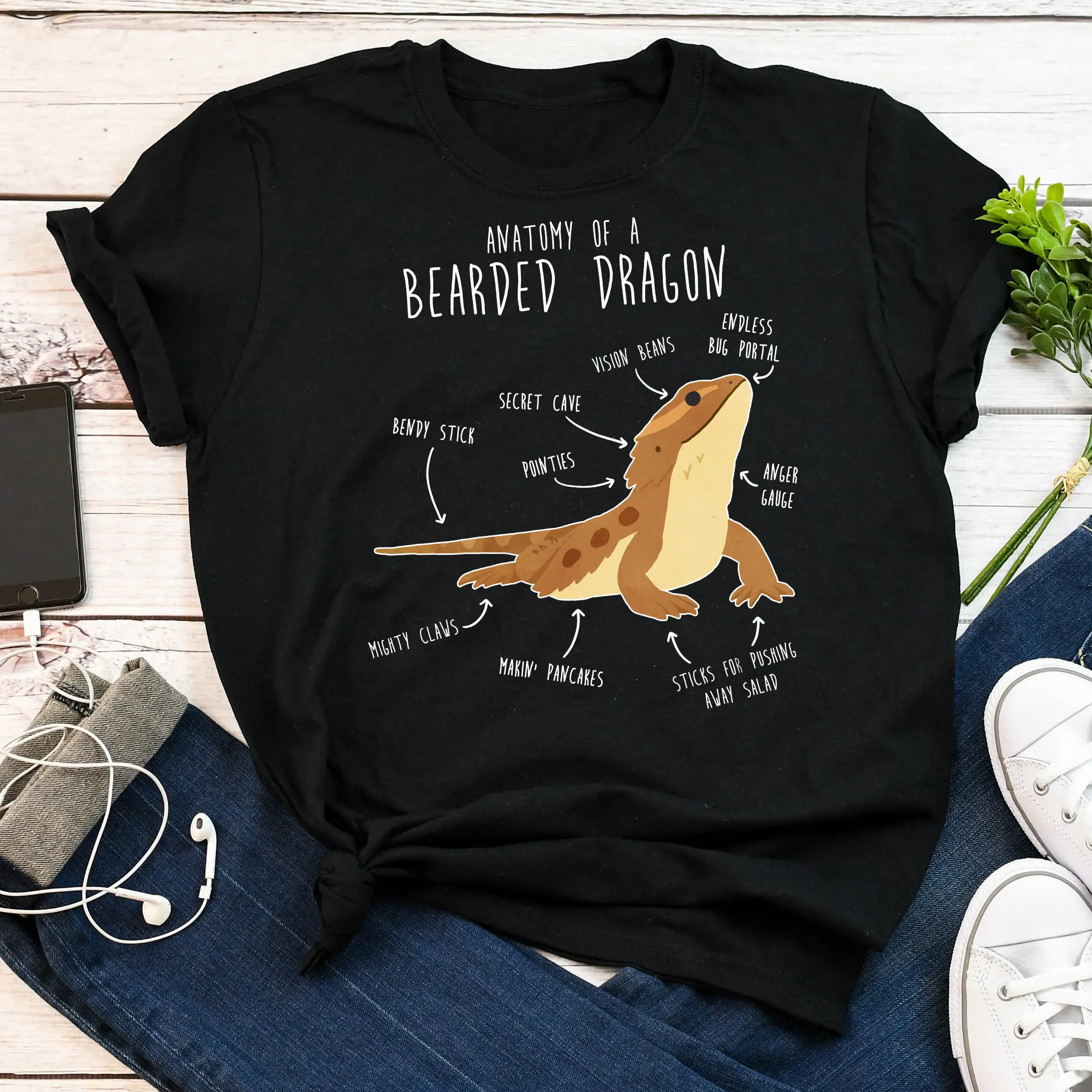 Bearded Dragon T Shirt Pet Reptile Lover Funny Lizard Cute Beardie Anatomy Mom Dad