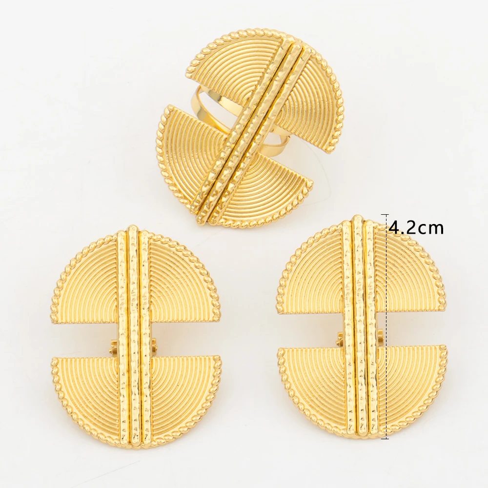 YM Modeschmuck Set Dubai Gold Farbe Luxus Blumen form verstellbarer Ring runde Ohrringe für Frauen Hochzeits feier Geschenke tägliche Kleidung 6