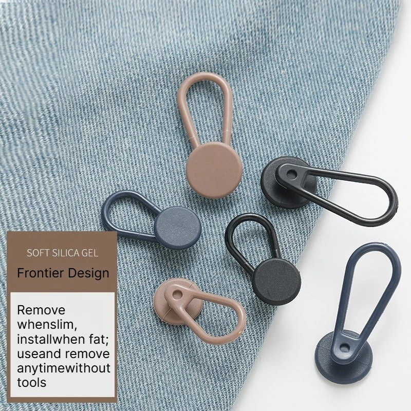 A Easy-Adjust 4/12-Pack No-Sew Jean Waist Extenders - Adjustable Pants Button Expanders Unisex In Khaki/Blue/Black view 4