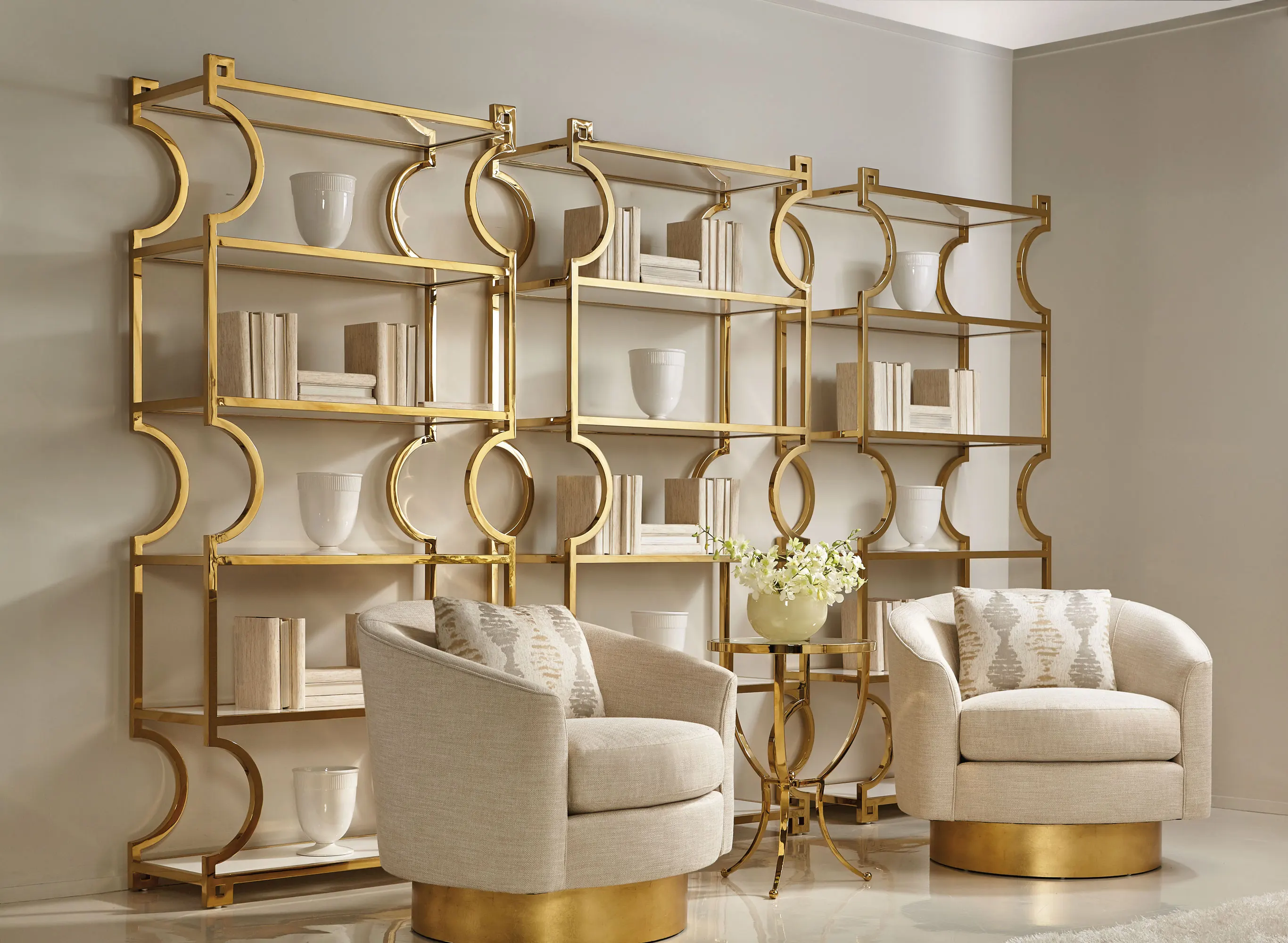 yf-Modern Living Room Design Glod Stainless Steel Bookshelf showcase-
