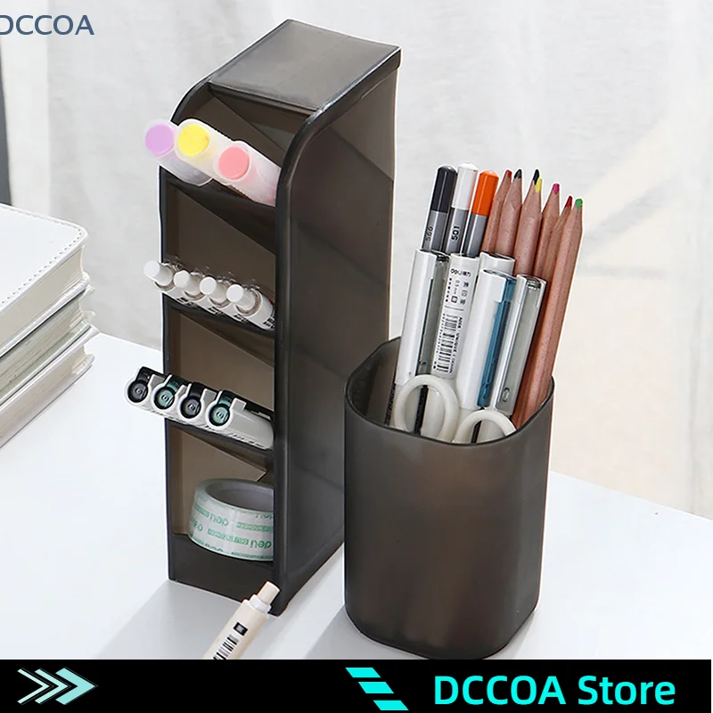 Multi-functional Stationery Storage Box Desktop Transparent Frosted Pen Holder Inclined Makeup Brush Lipstick Storage Box