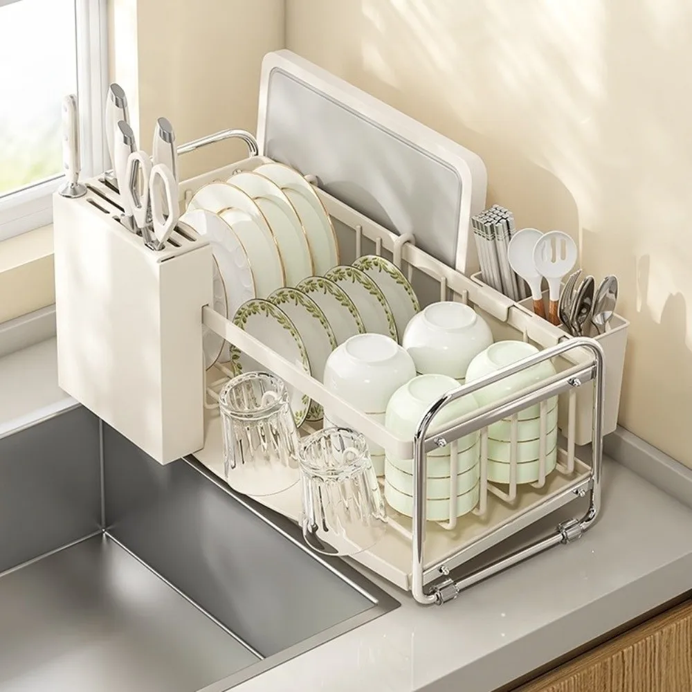 

Carbon Steel Dish Rack Holder Rustproof Multifunctional Dish Drying Rack Convenient Drain Portable Utensil Draine Space Saving