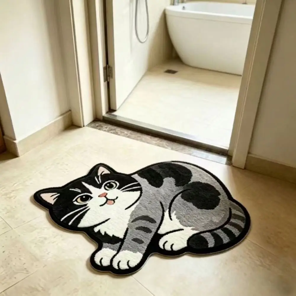 Soft 2D Cat-Shaped Area Rug Anti-fouling Non-Slip Home Decor Carpet Easy to Clean Cartoon Carpet Living Rooms