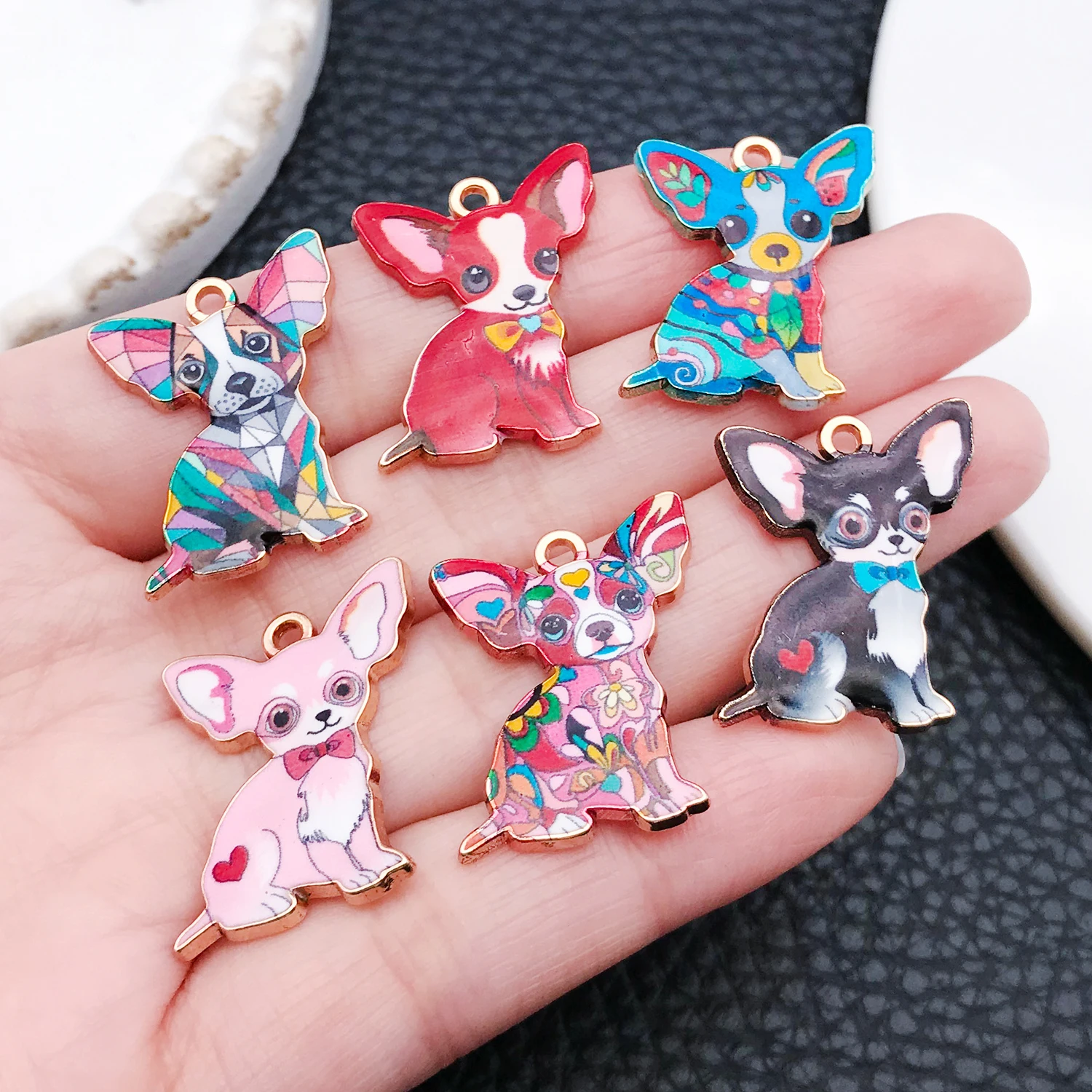 5/10 Pcs Hot-Selling Euro-American DIY Accessories Hanging Chihuahua Dog Shape Alloy Enamel Earrings, Bracelet Pendants, Charms,