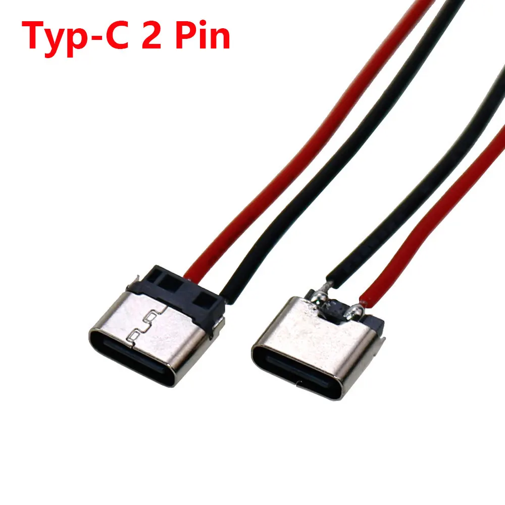 1/5/10PCS USB-C JACK Type-C 2Pin 2P Sweat Wire Female Plug 180° For Cell Phone Charging Port Charging Socket H 6.5