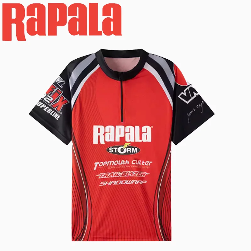 Imagem -04 - Rapala-fato de Pesca Vermelho e Preto Manga Curta Camiseta Racing Protetor de Mangas Novo