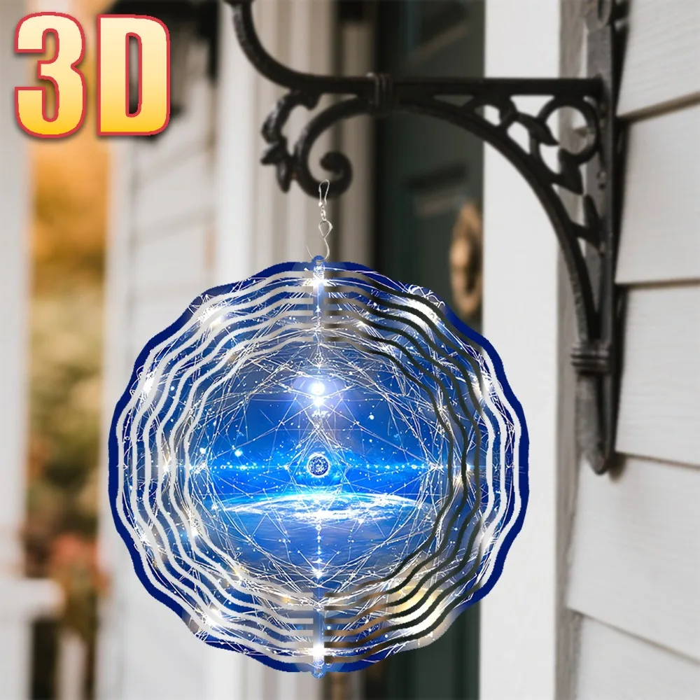 CIFbuy 3D Wind Spinner Glowing Spherical Network 360° Rotating Hook DIY Creative Outdoor Garden Yard Decor for Women 10in