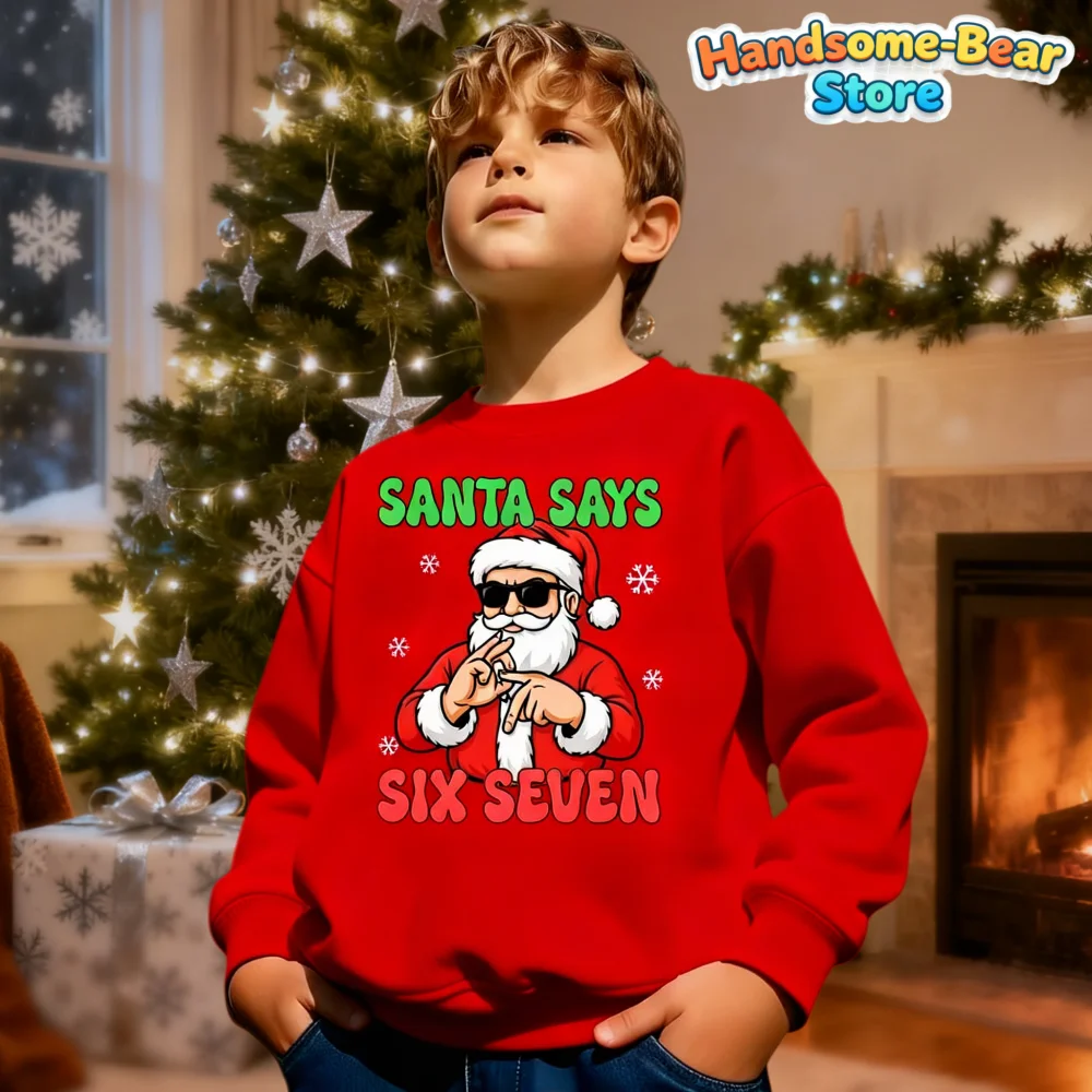 Kids Fall Winter Top Soft Round Neck Hoodie Santa Saying 6 7 Unique Casual Holiday Party Pullover Sweatshirt Children's Clothing