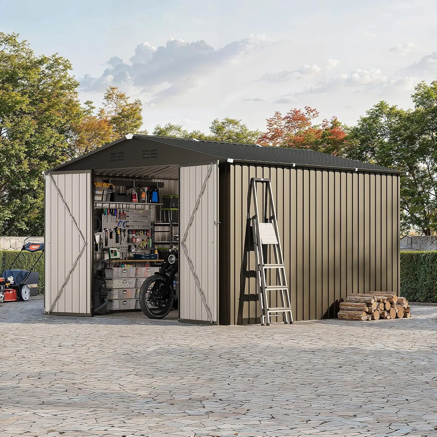 10x10FT Metal Outdoor Storage Shed with Lockable Door for Backyard Garden Patio Lawn, Customized