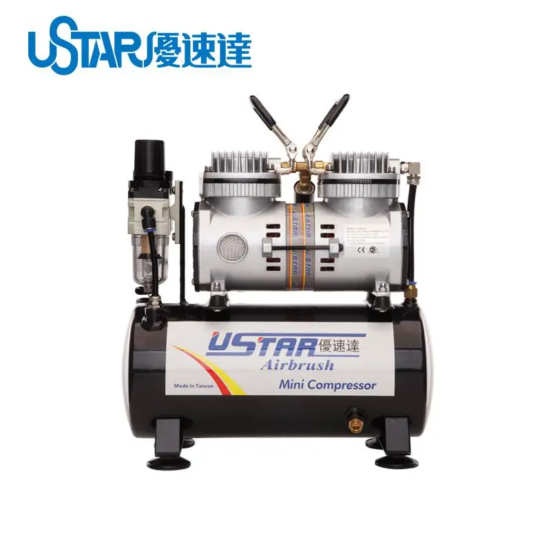 USTAR UA-110014 U-602G Airbrush Mini compressor Dual Piston Silent 8L Gas Tank