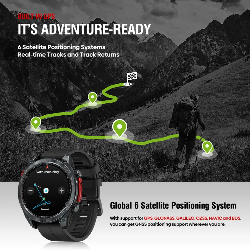 ساعة Zeblaze Stratos 4 الذكية الجديدة 2025، GPS، شاشة AMOLED 1.43 بوصة، بوصلة، مقياس الارتفاع الجوي، كشاف، مكالمات صوتية - 2