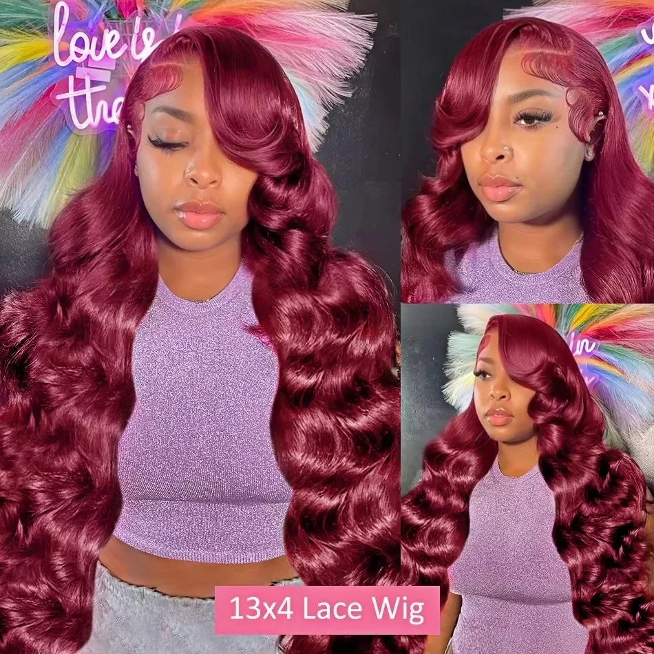 Hot Sale 30 Inch 99J Burgundy Lace Front Wigs Human Hair 13x6 HD Transparent Body Wave Lace Front Human Hair Wig For Black Women image 4