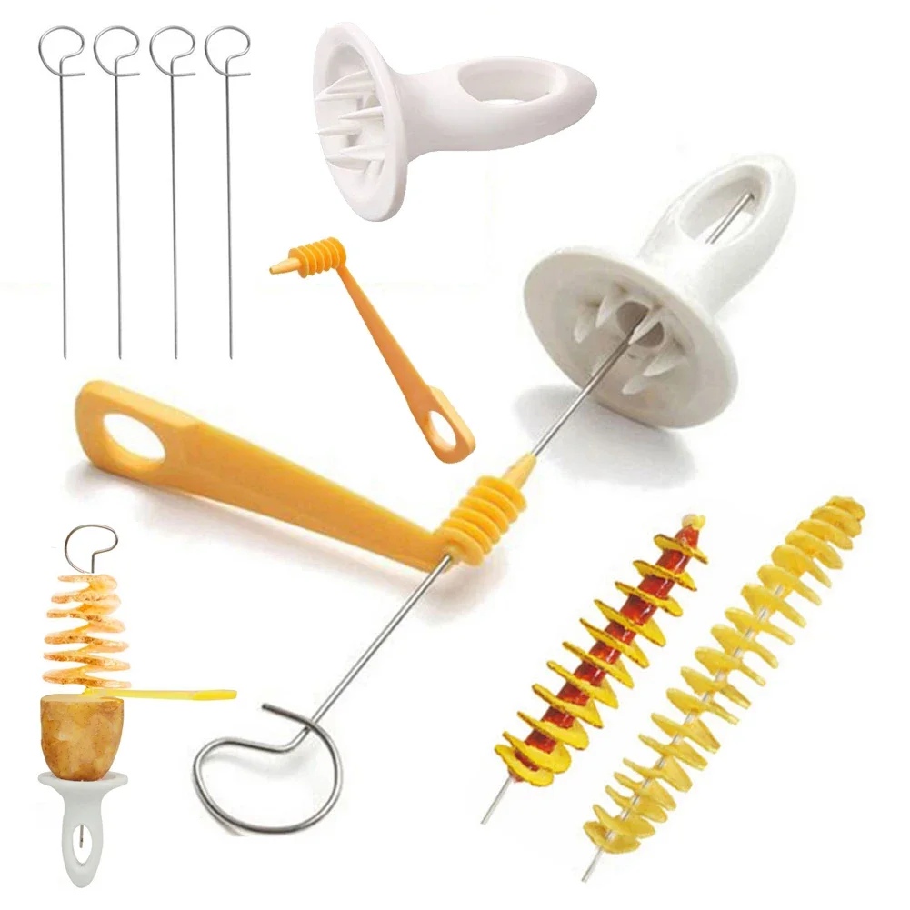 

Spiral Potato Cutter with 4 Stainless Steel Sticks Manual Twisted Potato Slicer Reusable Potato Twister Kitchen Accessories
