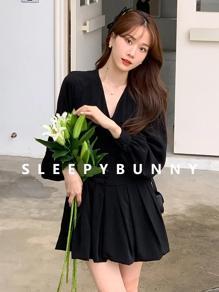 Afbeelding 5: Witte Lantaarn Mouw V-hals Jurk Vrouwen 2023 Lente Koreaanse Zoete Hoge Taille Slim Fit Korte Jurk Elegante Lange Mouw Mini Jurk