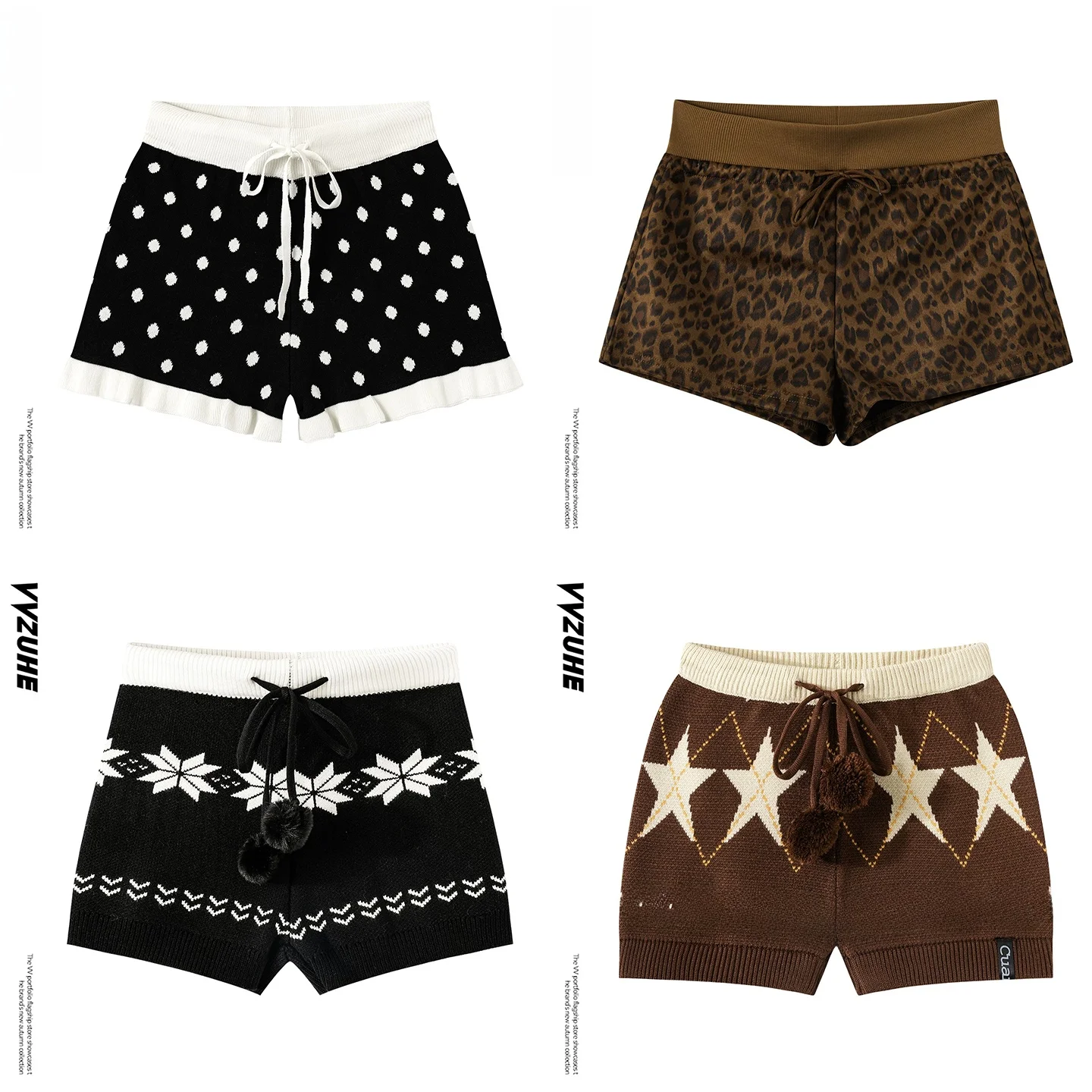 High Waist Slim Fit Short Pants Women's Miniature Retro Pants Summer Outerwear Polka Dot Leopard Print Snowflake Star Pattern