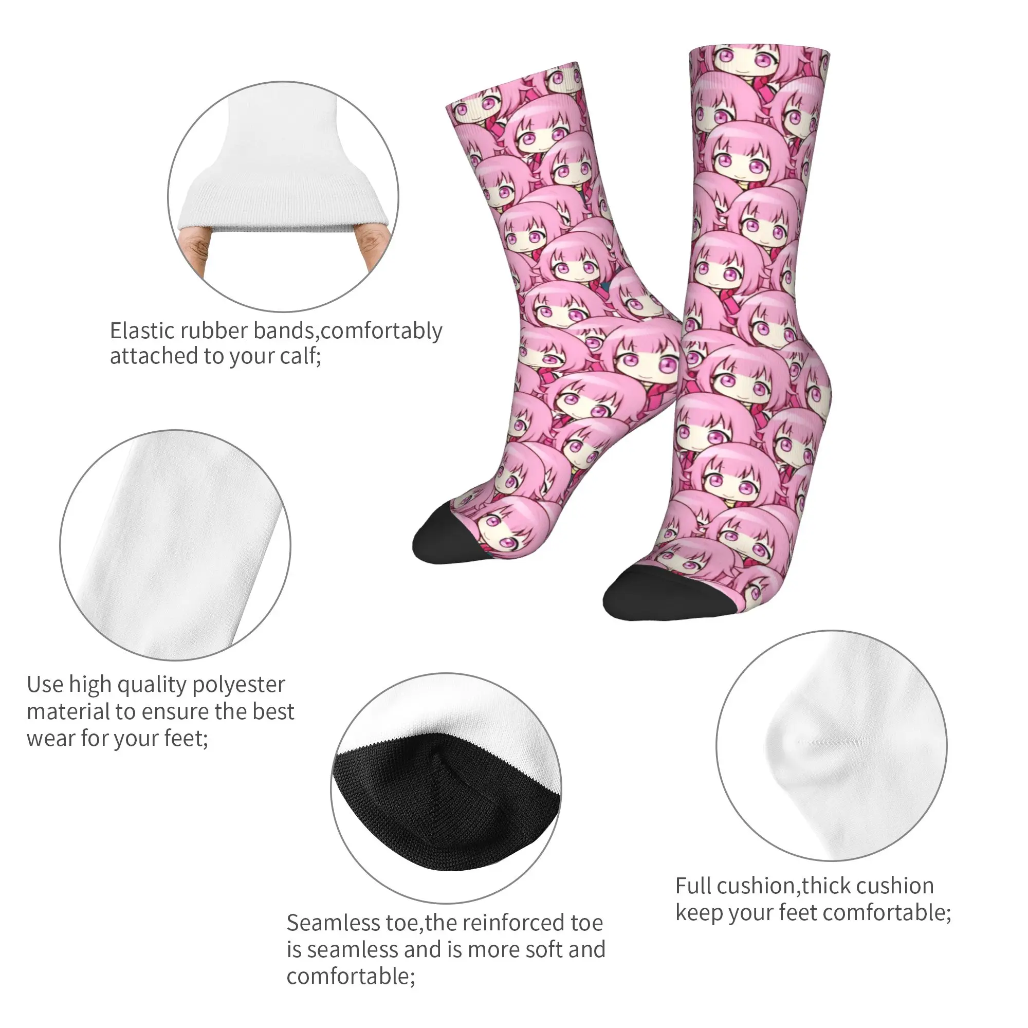 Crazy Design Cute Emu Otori Basketball Socks Singer Anime Polyester Long Socks for Women Men Sweat Absorbing