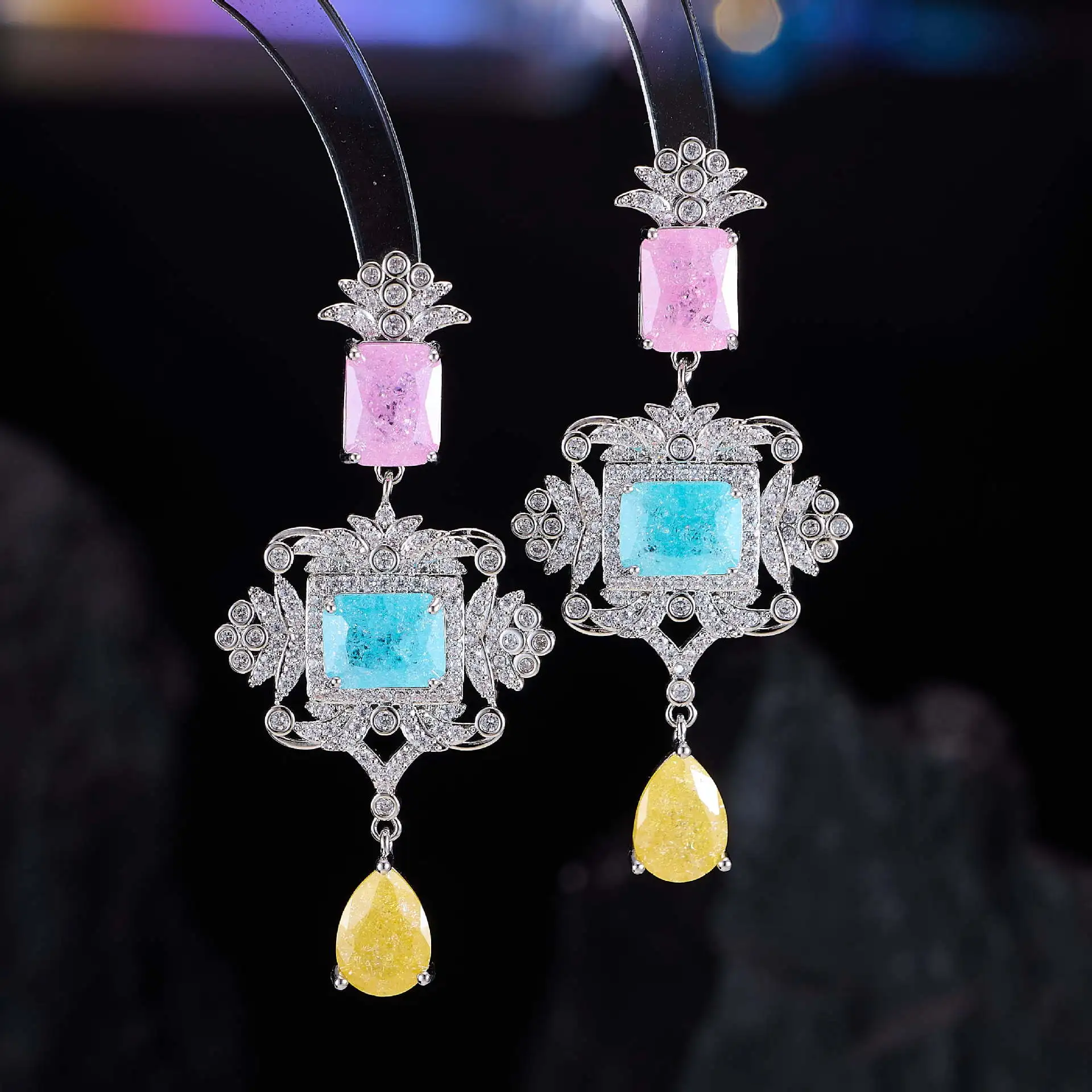 fashion-cubic-zirconia-dangle-earrings-for-women-vintage-statement-jewelry-blue-green-rectagle-stone-formal-occasion-accessories