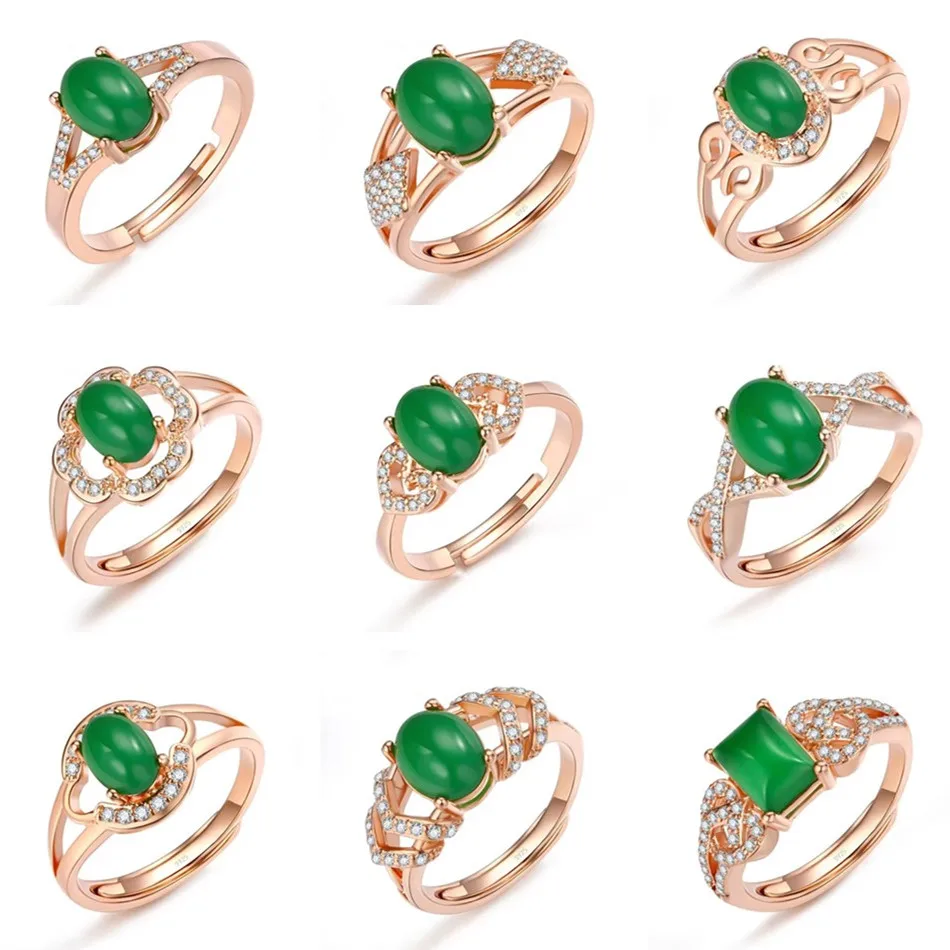 

925 Sterling Silver Jewelry Ring Cubic Zircon Square Oval Beads Resizable Adjustable for Wedding Engagement Jewelry