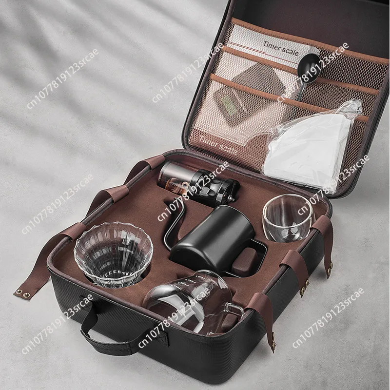 Hand brewing coffee pot set Coffee gift box Outdoor hand brewing pot set Hand grinding coffee machine Full set