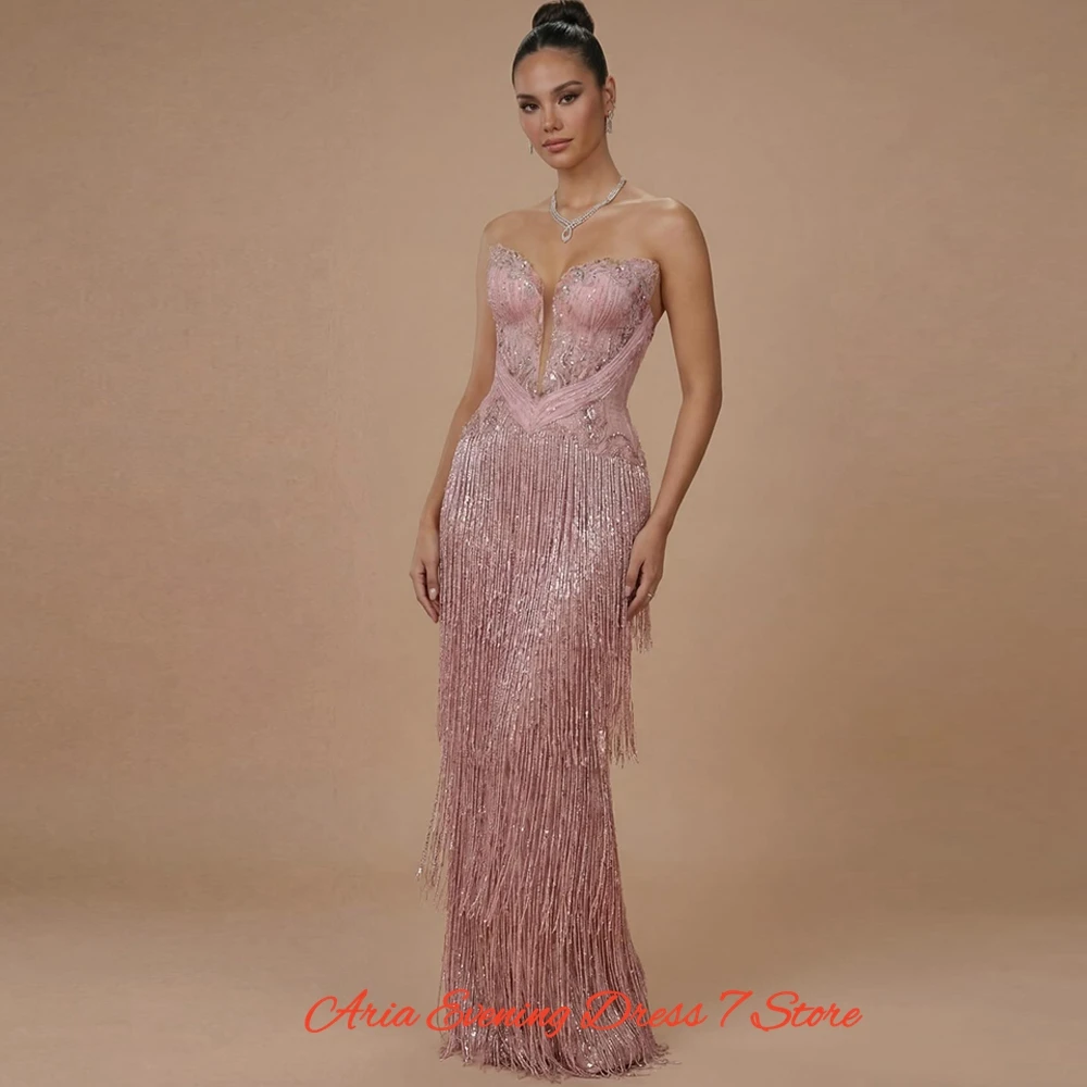 Fashion Tulle Strapless Evening Dress Graceful Mermaid Prom Dresses Luxury Appliques Tassel Customized Special Occasion Gowns view 5