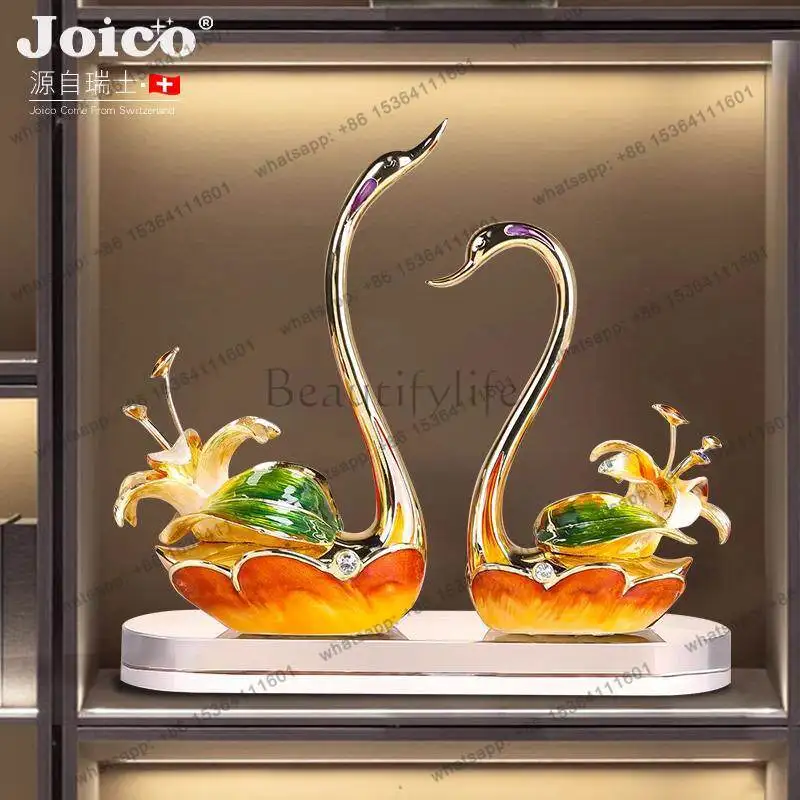 Ornament light luxury creative enamel crystal swan housewarming new home living room TV cabinet decoration