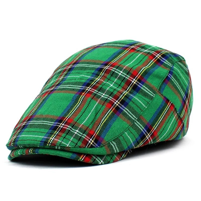 Adjustable Fine Stripe Lattice Berets Hat Women Men Spring Summer Plaid Visors Red Green Blue Duckbill Literary Checkered Cap