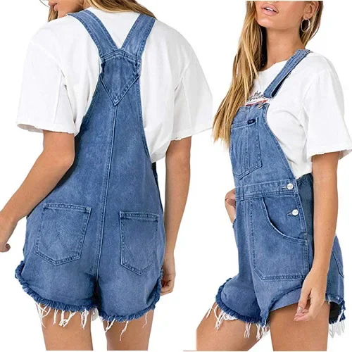 Barboteuses femmes jean Denim lavage une pièce solide Shorts poches droites décontracté ample bases épissé bouton en détresse 2025