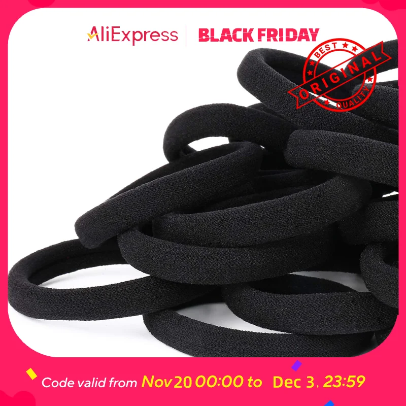 

100 черных резинок для волос — нескользящая конструкция, толстый прочный материал, не застегивается или запутывается