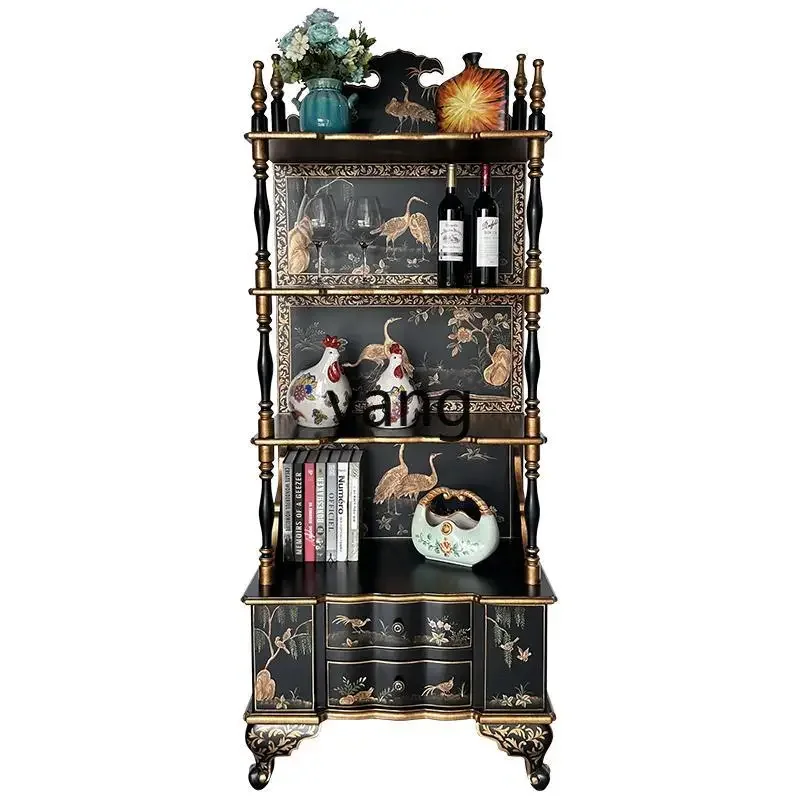 

XYY Bookcase Home Display Cabinet Vintage Black Painted Living Room Storage Shelf