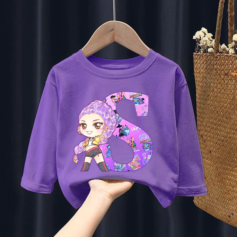 Новые футболки с длинными рукавами для девочек K Pop Demon Hunters Kawaii, футболки с рисунком и надписью, детские топы, осенняя детская одежда