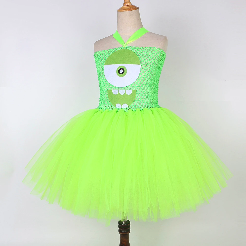 Green Big Eyed Monster Tutu Dress for Girls Mike Wazowski Halloween Costumes for Kids Baby Mr. Q Cartoon Outfit Birthday Clothes