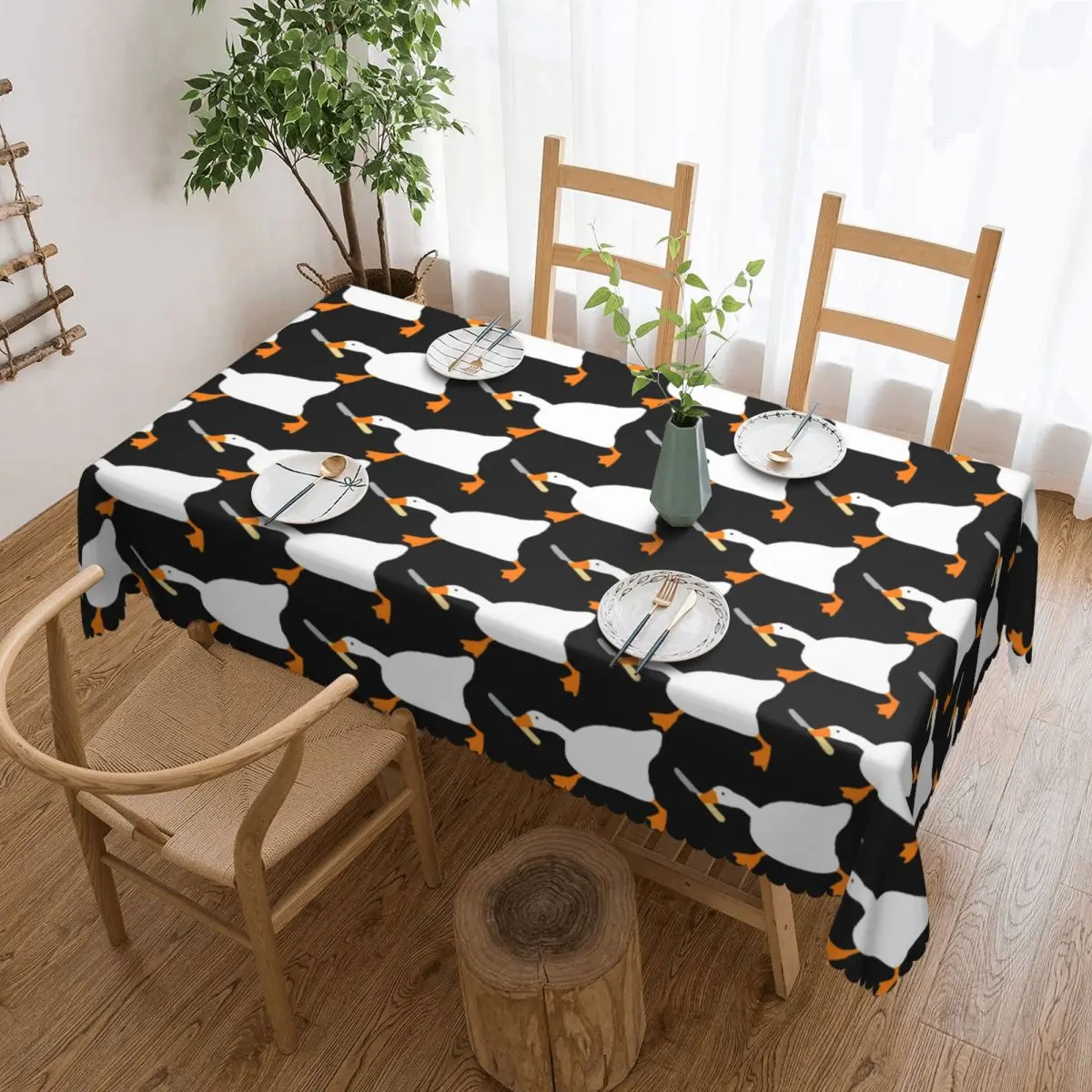 Goose With Knife - Peace Was Never An Option Tablecloth Restaurant Kitchen Rectangular Tablecloth Tablecloth Dining Table Cover