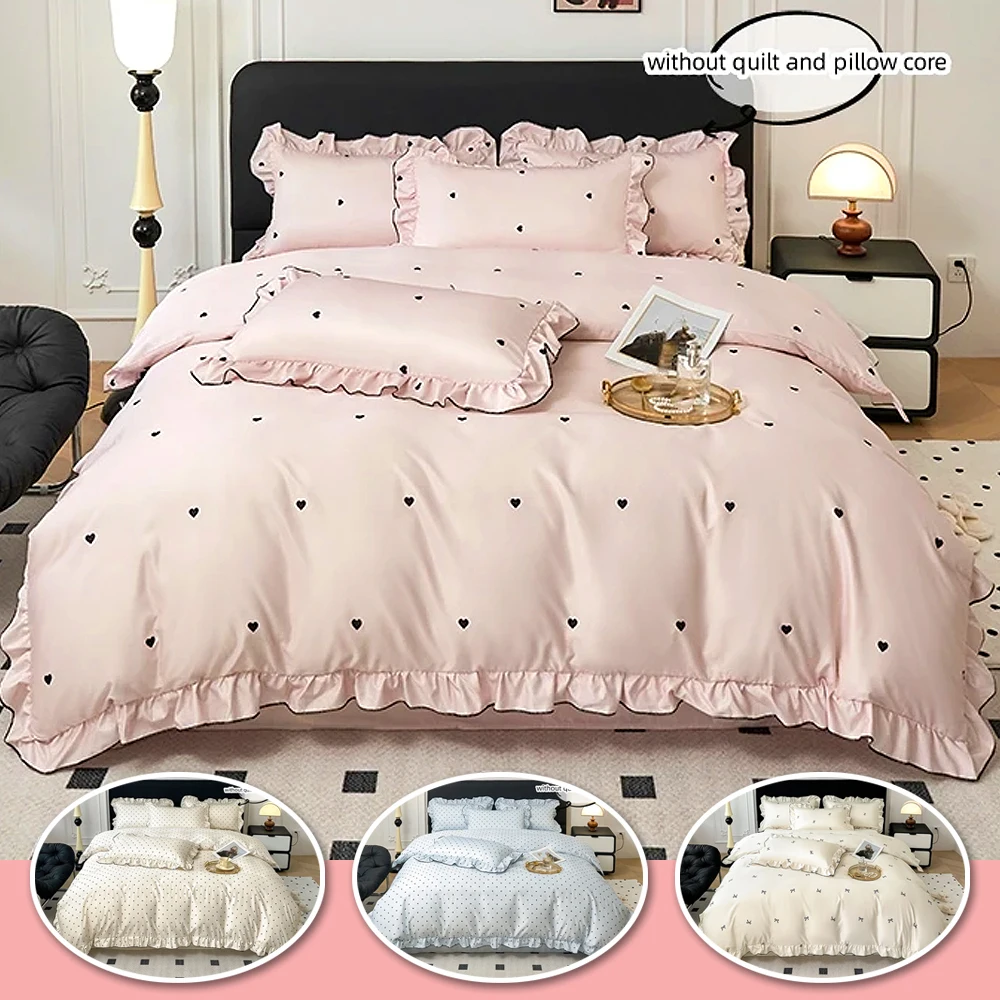 

Bed Skirts Single-piece Bedding Set with Ruffle Korean Style Bedspread Coverlet Fade-Resistant Duvet Cover Bed Sheet Pillowcases