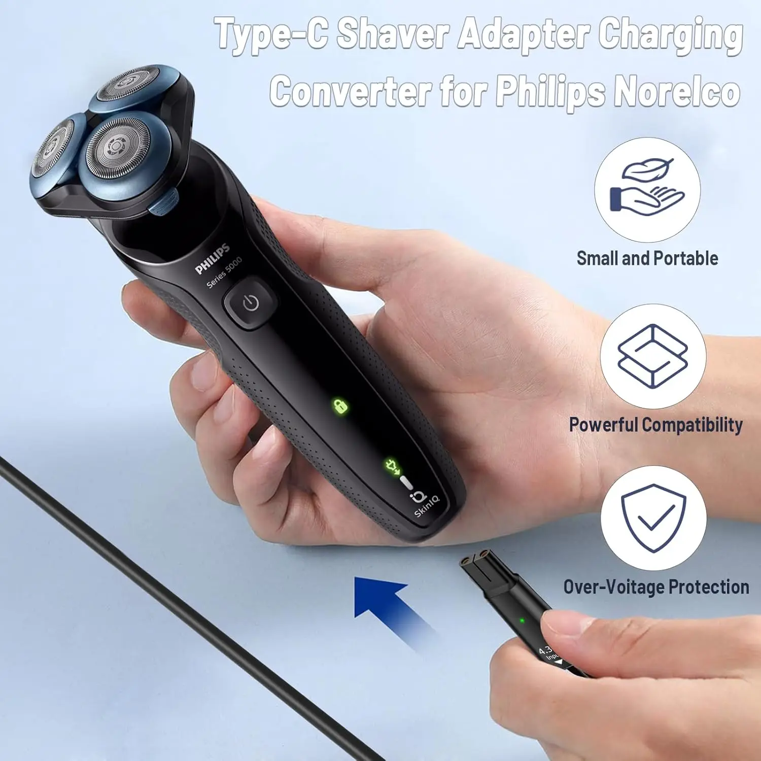8V HQ850 Type-C Shaver Charger Adapter Charging Converter for Philips One Blade QP2530 QP2630 Hybrid Electric Shaver
