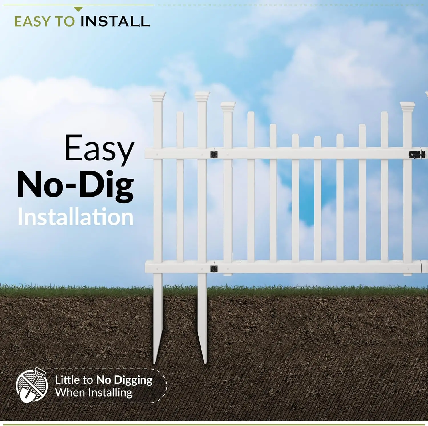 Zippity Washington Picket Gate, White Vinyl DIY No Dig Kit | 2.5ftH x 5ftW, 1 Gate, ZP19049