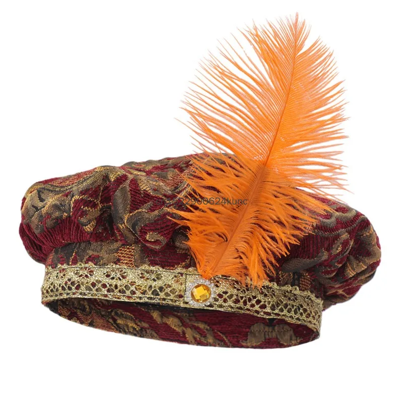 Sombrero de brocado revolucionario isabelino Tudor renacentista del siglo XVIII para hombres y mujeres, sombrero flexible de poeta Medieval de lujo para Halloween