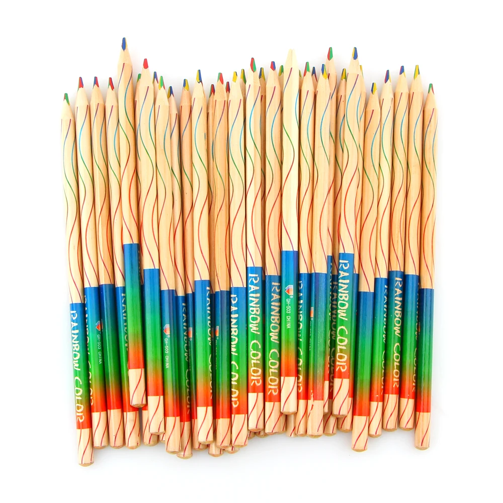 10Pcs/lot DIY Cute Kawaii Wooden Colored Pencil Wood Rainbow Color Pencil for Kid School Graffiti Drawing Painting