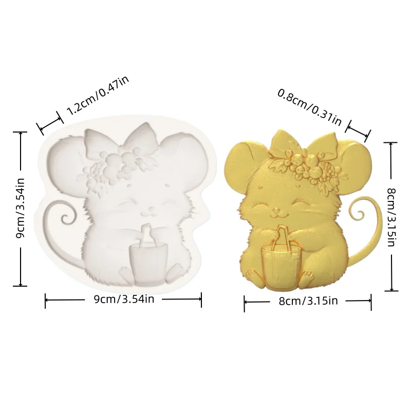 Flower Wreath Little Mouse Dessert Mold ​   Cute-Shaped Silicone Mold for Homemade Fondant Chocolate and Drinks.