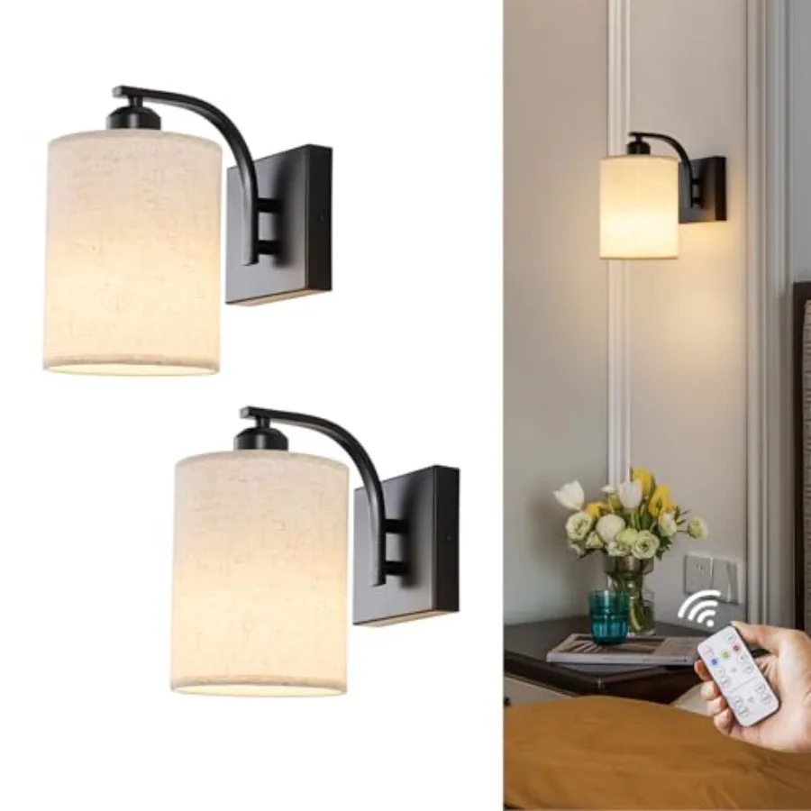 

Black Rechargeable Battery Operated Wall Sconces Set of 2 with Remote Wireless Dimmable Battery Powered LED Wall Lights Cordles