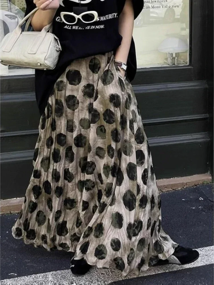 2026 Early Spring New A-line Skirt For Women Vintage Red Wave Point Print Skirts Y2k Hight Waist Mid-length Faldas Mujer