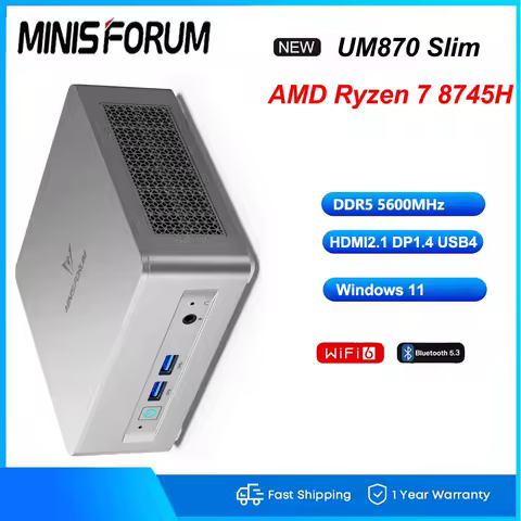 MINISFORUM UM870Slim AMD Ryzen 7 8745H Mini PC Windows 11 DDR5 PCle4.0 SSD Wifi6E BT5.3 DP HDMI USB4.0 Office Mini PC