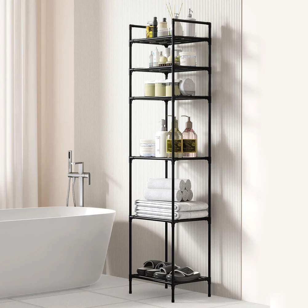 6 Tier Metal Storage Shelf Multi-Function Utility Shelf Heavy Duty Storage Rack Pantry Shelves for Kitchen Bathroom Laundry