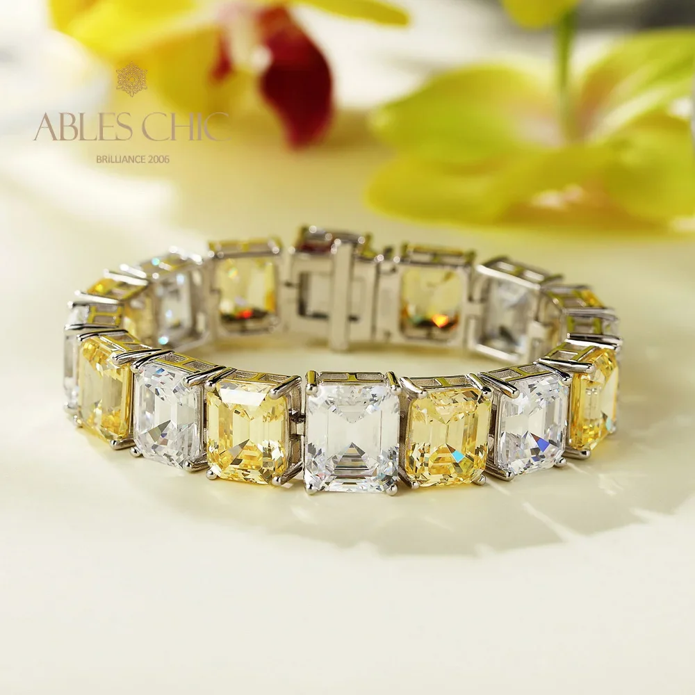 Solid 925 Silver Simulated Citrine Iconic Bridal Bracelet Dazzling 5A Zircon Gemstones Iced Out Wedding Bracelets S2R1S2B0636