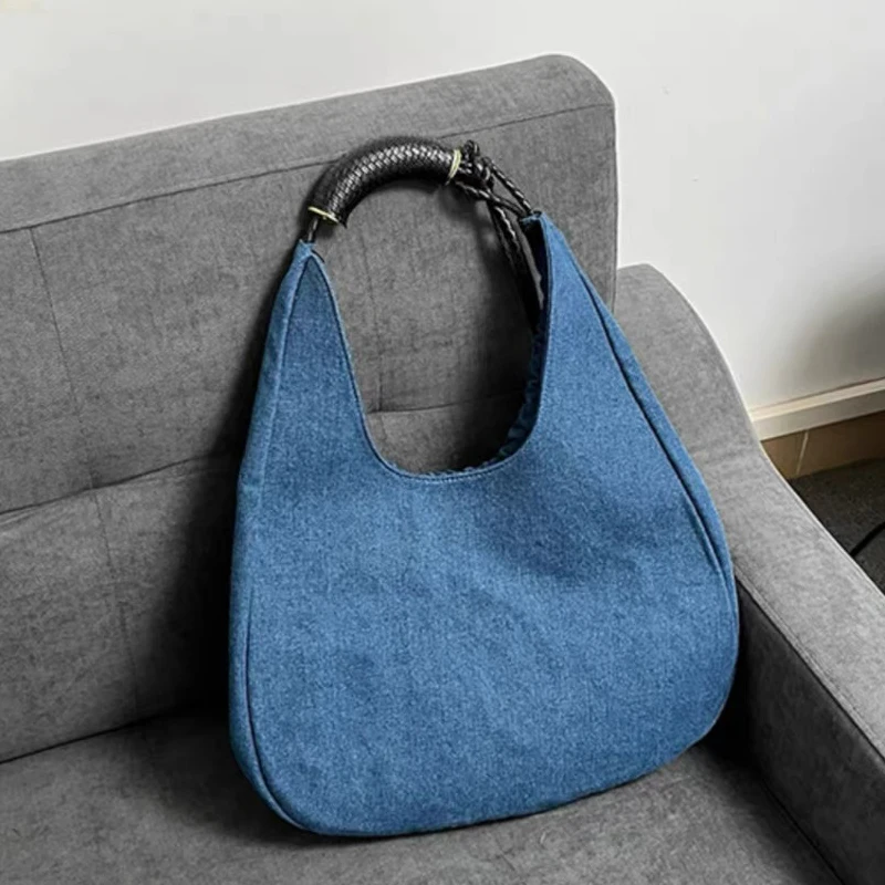 Catwalk Large Capacity Garbage Denim Pleated Tote Bags For Women Luxury Designer Handbags And Purses 2024 New In Cloth Shoulder