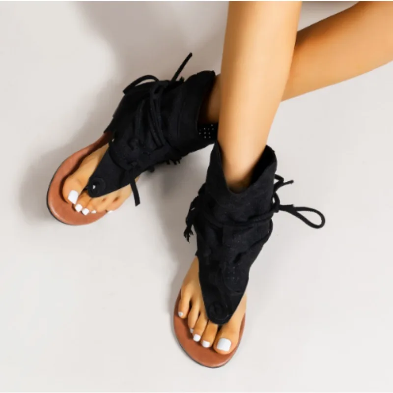 Women\'s Sandals 2026 Retro Gladiator Ladies Clip Toe Vintage Boots Casual Tassel Rome Fashion Summer Woman Shoes for Female New